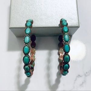 Antique metal turquoise hoop earrings